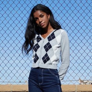 John Galt/Brandy Melville Grey Argyle Sweater